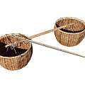 Rustic Handwoven Wicker Baskets And Bamboo Pole For Garden Ornaments