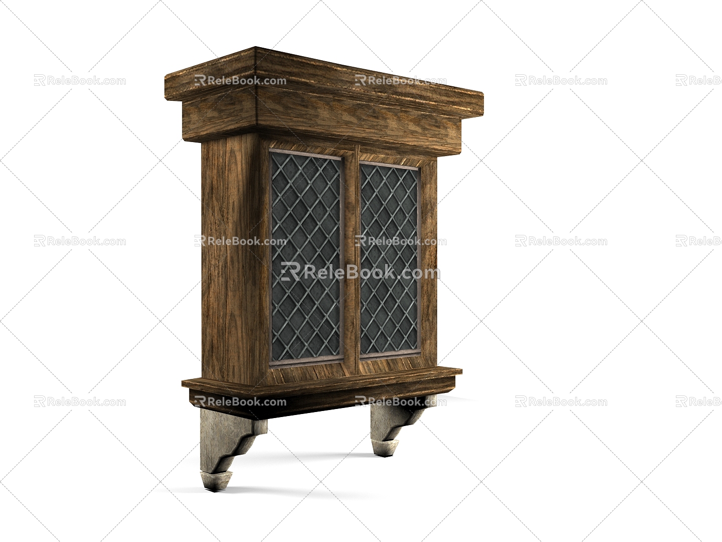 Retro casement window medieval game 3d model