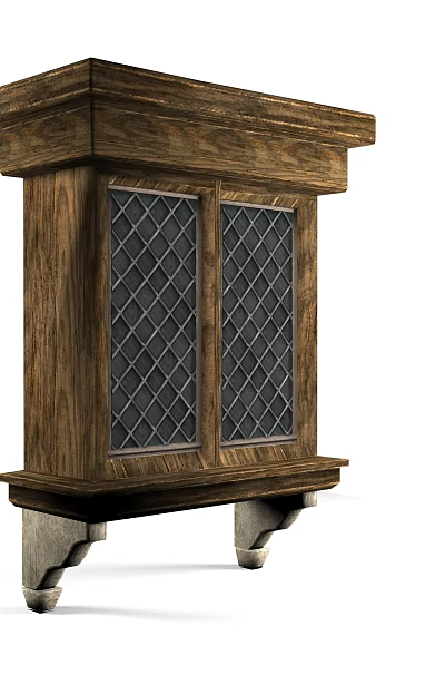 Traditional Casement Window With Wooden Frame And Diamond Pattern Glass Sturdy Design 3d model