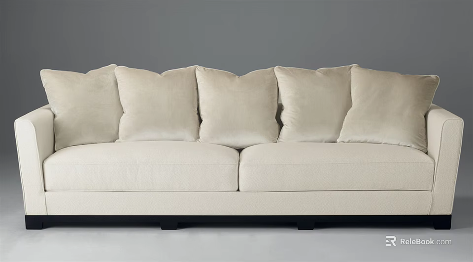 Cream Two Seater Sofa With Multiple Plush Cushions And Black Supporting Legs 3d model