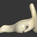 White Abstract Sculpture With Curved Shapes And Hole On Black Reflective Background