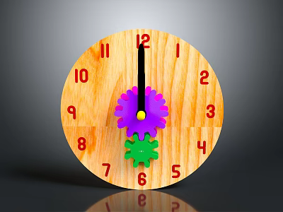Hardware Tools Wooden Clock Design With Purple Green Gears And Numbers 3d model