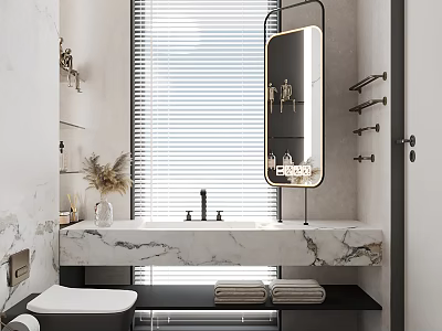 Modern Minimalist Bathroom With Marble Floating Vanity And Stylish Standing Mirror For Home Interior Design 3d model