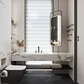 Modern Minimalist Bathroom With Marble Floating Vanity And Stylish Standing Mirror For Home Interior Design