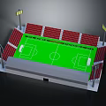 Football Stadium With Green Pitch And Red Spectator Seats Structure Design