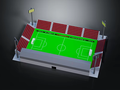 Football Stadium With Green Pitch And Red Spectator Seats Structure Design 3d model