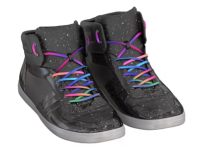 Black High Top Shoes With Sparkling Design And Colorful Vibrant Multicolored Laces 3d model