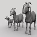 Three Gray 3D Goat Family Models With Different Sizes Standing Together 3d model