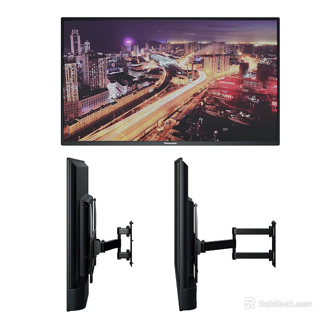 Modern Wall Mounted Television Displaying Dynamic City Night View With Bracket 3d model 