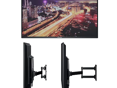 Modern Wall Mounted Television Displaying Dynamic City Night View With Bracket 3d model