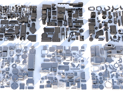 Hard surface mechanical parts combination of mechanical parts 3d model