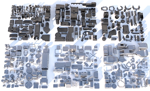 Hard surface mechanical parts combination of mechanical parts 3d model