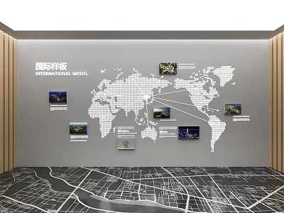 International Model Display With World Map Photos Connecting Lines And City Map 3d model