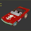 Red Vintage Convertible Sports Car With White Skull Design On Body Open Top