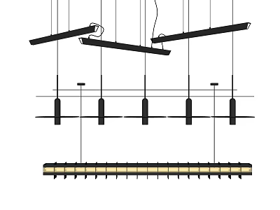 Modern Linear Design Pendant Lights With Multiple Suspended Sleek Black Bars Fixture 3d model