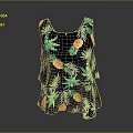 Black Sleeveless Women's Top With Pineapple And Green Leaves Pattern For Casual Wear