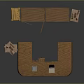 Stylish Wooden Counter With Curved Design And Bookshelf In Interior Setting