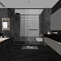 Modern Bathroom Interior With Gray Tones Large Window Blinds Bathtub Double Sink Vanity And Mirror 3d model