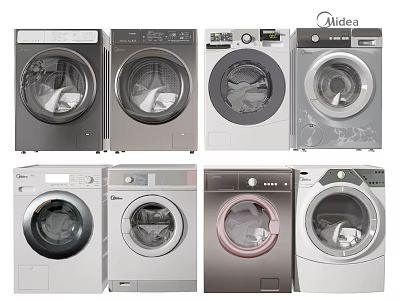 Midea Front Load Washing Machines With Various Models And Stylish Colors 3d model