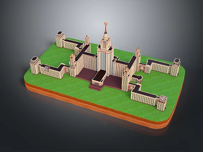 Cartoon Scene 3D Model of Castle with Multiple Towers Spires Green Grass and Red Steps 3d model
