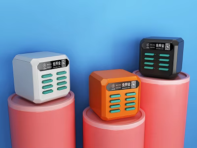 Multi Port USB Chargers With Digital Display In White Orange Black For Mobile Devices 3d model