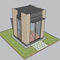 Modern Metal Security Booth With Glass Windows And Roadside Structure Design 3d model