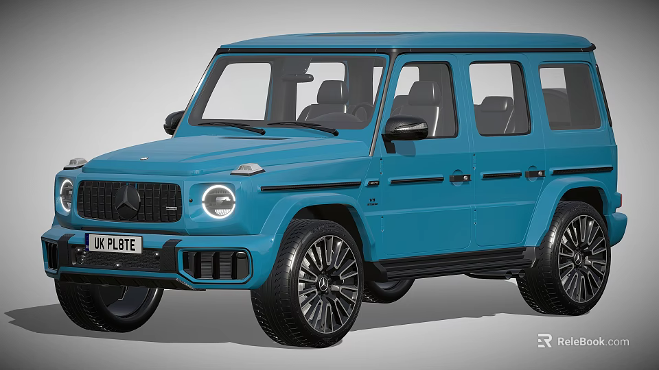 Blue Luxury Mercedes G Class SUV With Square Design And Large Black Wheels 3d model 