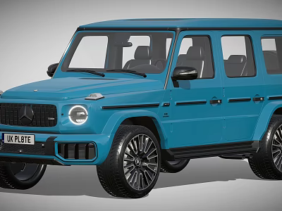 Blue Luxury Mercedes G Class SUV With Square Design And Large Black Wheels 3d model