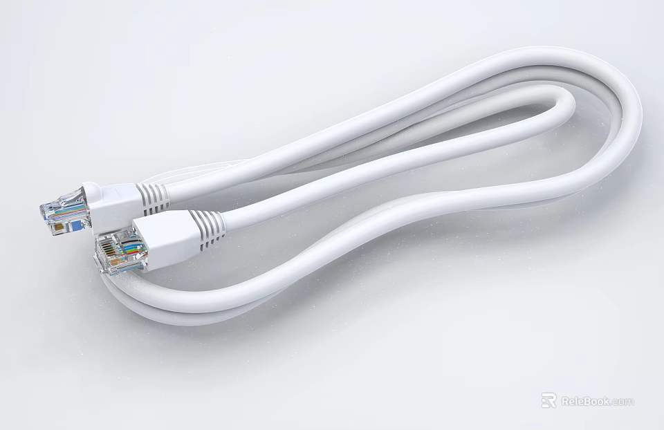 White Ethernet Cable For High Speed Internet Data Transfer In Digital Devices 3d model 