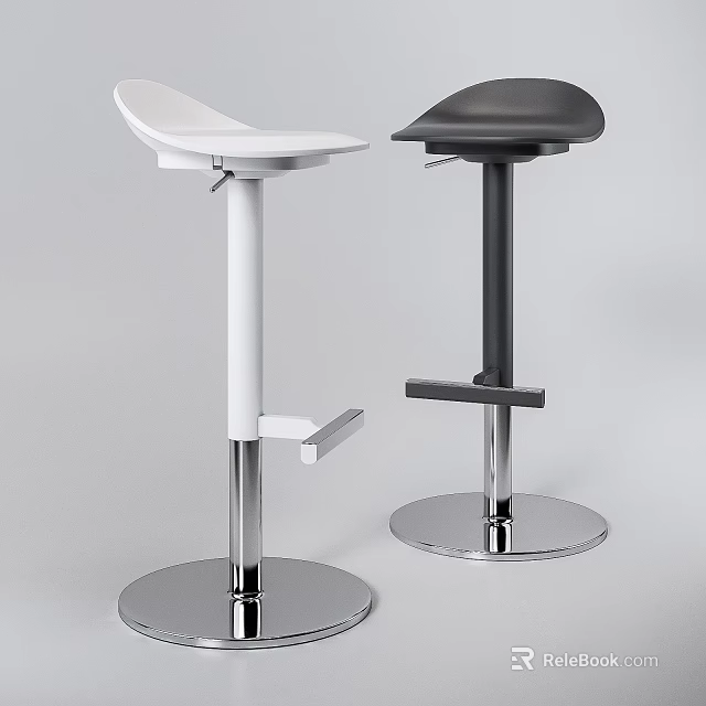 Modern Design Bar Stools In White And Black With Metal Frame Round Base And Footrest 3d model 