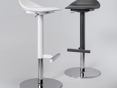 Modern Design Bar Stools In White And Black With Metal Frame Round Base And Footrest 3d model