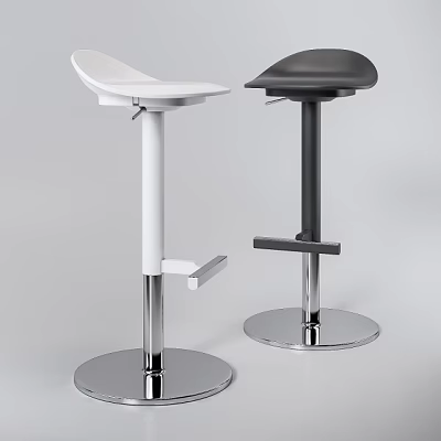 Modern Design Bar Stools In White And Black With Metal Frame Round Base And Footrest 3d model