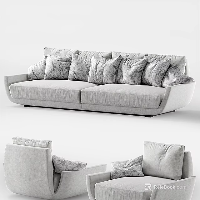 Light Gray Fabric Two Seater Sofa With Multiple Decorative Pillows And Modern Design 3d model