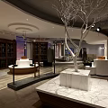 Modern Elegant Clothing Store Interior Featuring Display Area Sofa Bookshelf Chandeliers And Wooden Floors