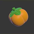Vibrant Orange Persimmon With Fresh Green Leaves On Dark Shiny Background