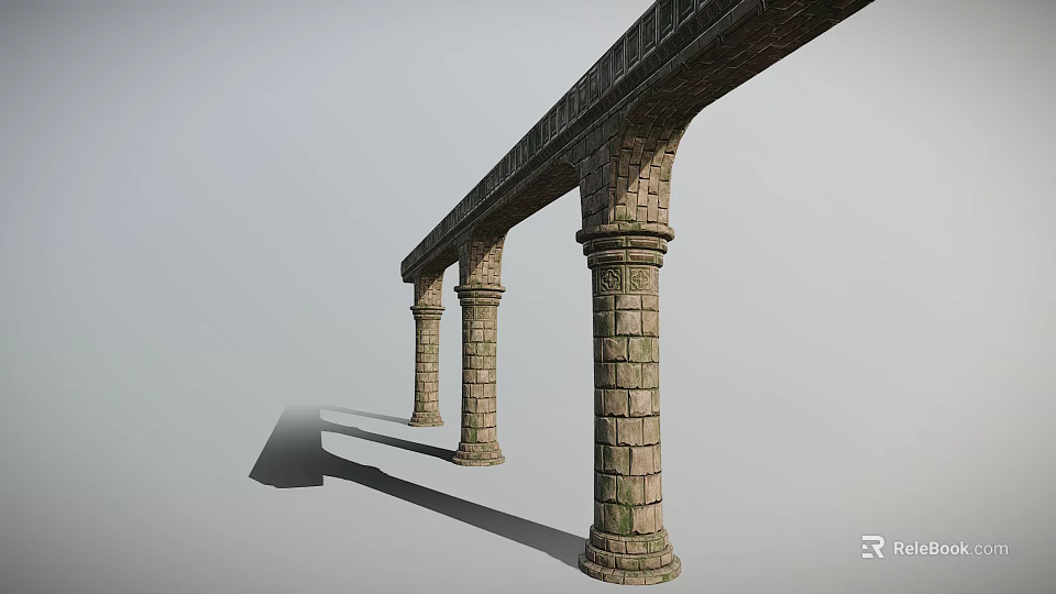 Ancient Stone Arched Gallery Structure With Carved Columns And Masonry Archways 3d model 