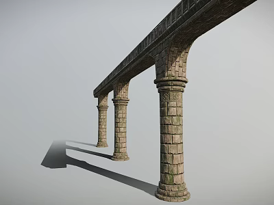 Ancient Stone Arched Gallery Structure With Carved Columns And Masonry Archways 3d model
