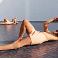 Men Doing Sit Ups Lying on Smooth Floor Wearing Shorts With Leg Tattoo