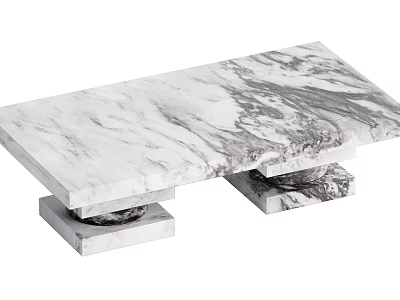 Sleek Modern Marble Coffee Table With Veined Top And Double Square Base 3d model