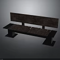 Modern Dark Wooden Bench With Backrest And Seat Planks On Metal Legs