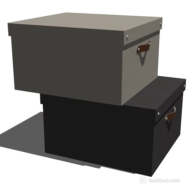 Gray and Black Stacked Storage Boxes with Metal Clasps for Home Organization 3d model 