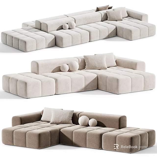 Modern Beige Fabric Casual Sofa Set with Modular Design and Comfortable Cushions for Living Room 3d model 