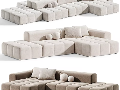 Modern Beige Fabric Casual Sofa Set with Modular Design and Comfortable Cushions for Living Room 3d model