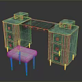 Turquoise Dressing Table with Drawer Cabinets Storage Boxes and Purple Cushion Stool