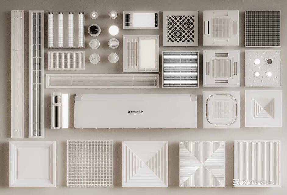 Modern Minimalist Decorative Ornament Set With Geometric Shapes White Light Gray Textures 3d model 