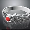 White Fashion Bracelet With Silver Dragon Wing Design And Red Circular Gem