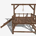 Wooden Gallows Structure With Platform Stairs And Hanging Rope Design