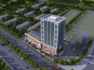 High Rise Residential Building With Surrounding Greenery Parking Lot Roads And Modern Design 3d model