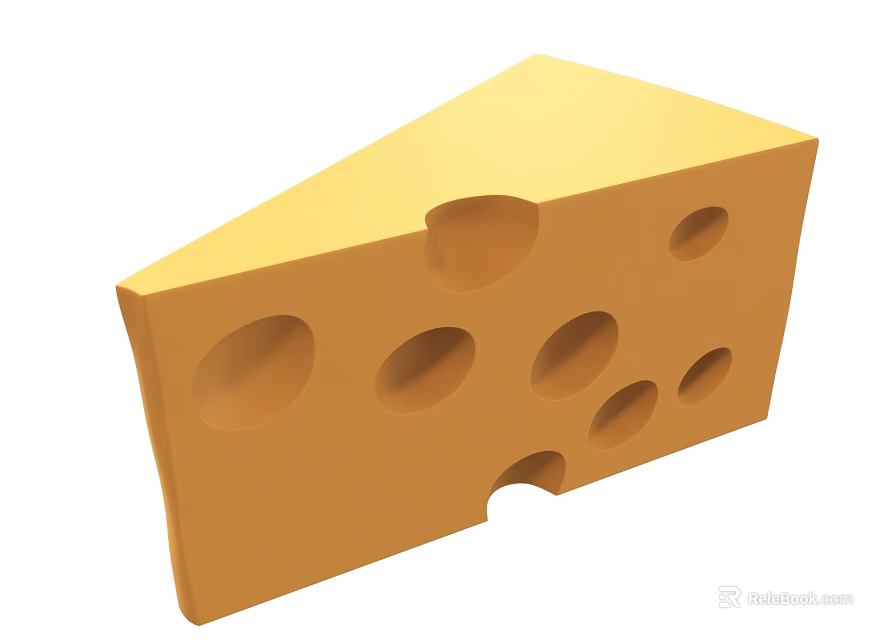 Delicious Yellow Cheese Block With Multiple Round Holes For Snacks 3d model