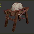 Traditional Wooden Stand With Round Natural Stone Millstone For Grinding